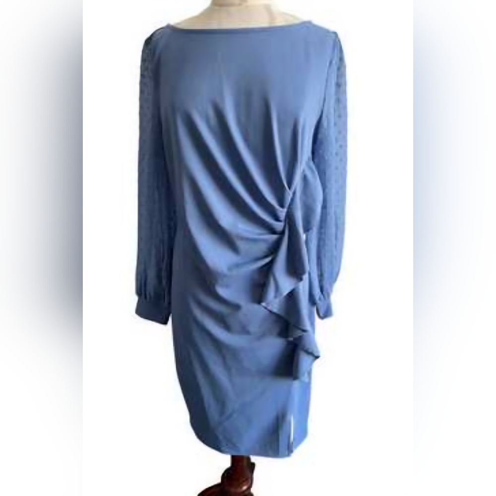 Jasambac 2XL Elegant Baby Blue Women's Dress NWT Sheer Long Detailed Sleeve
